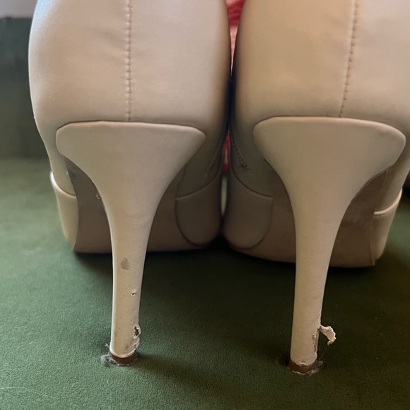 Cream Mid Calf Stiletto Boots - Picture 3 of 5